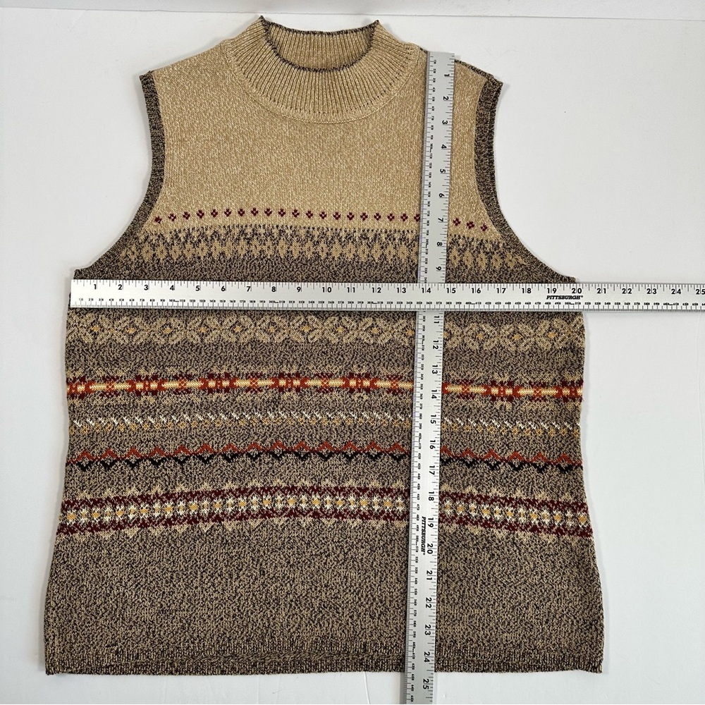 Vintage Liz Claiborne Villager Fair Isle Sweater Vest XL Mock Neck Brown Red - Picture 4 of 8